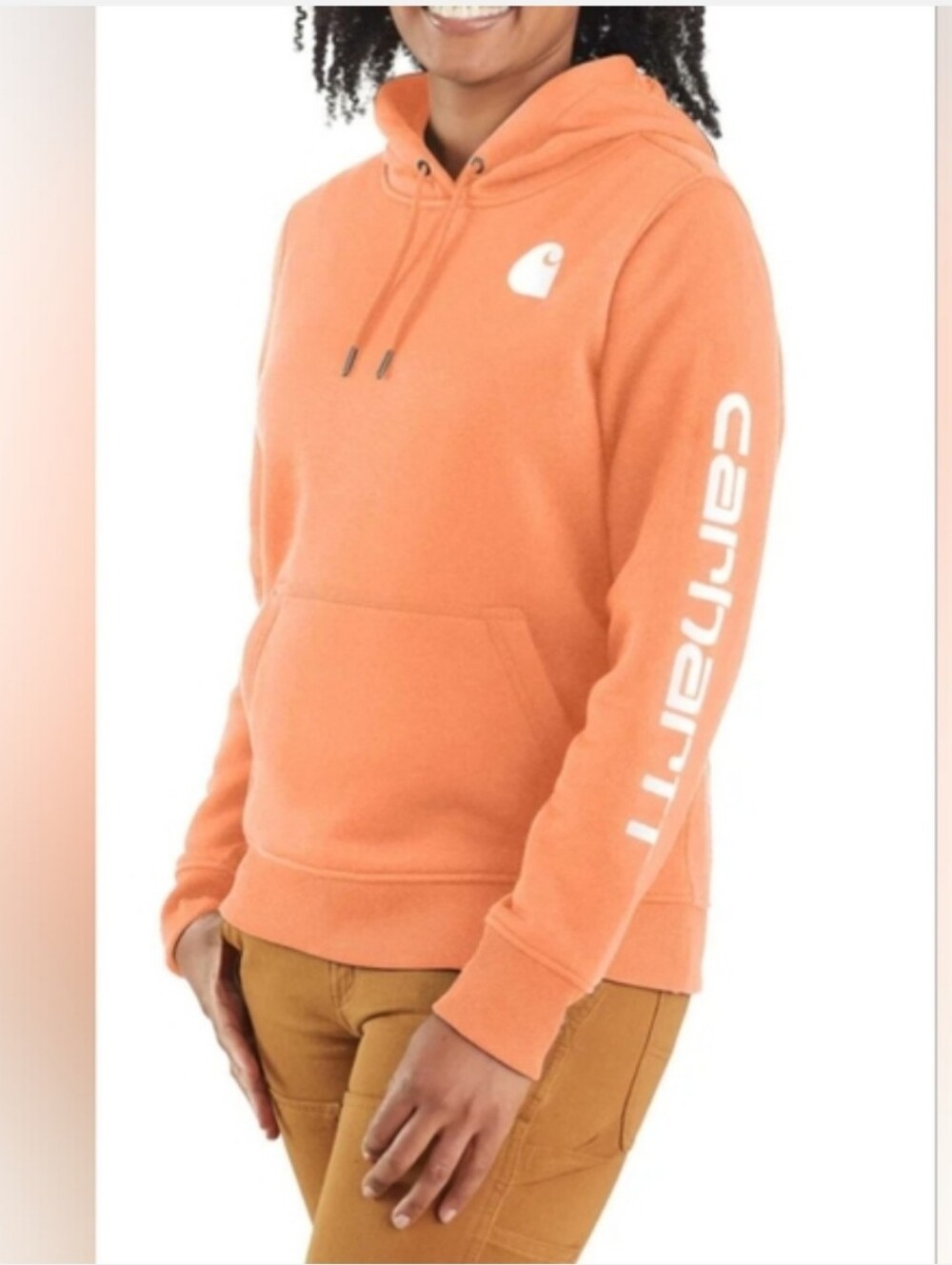 Carhartt Women's Peach-Orange Logo Pullover Hoodie Size M
